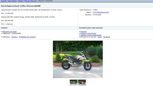 Moto Supermot Ducati Hypermotard Annonce Schumi