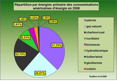La part relative des consommations de pétrole en 2008 baisse dans le bilan énergétique américain