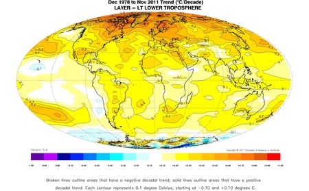 Satellite: la troposphère s’est réchauffée de 0,45°C en un tiers de siècle